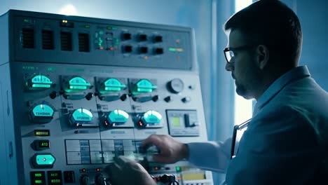 a scientist working in a laboratory with a complex machine