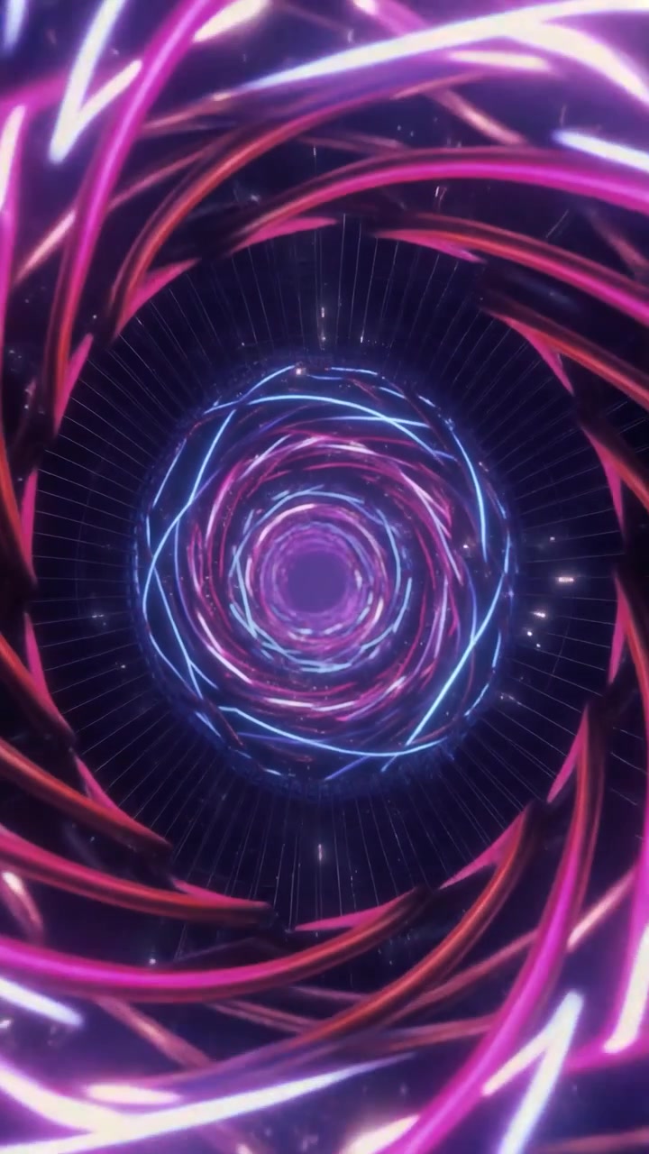 Abstract Neon Spiral Tunnel with Pulsing Light Effects