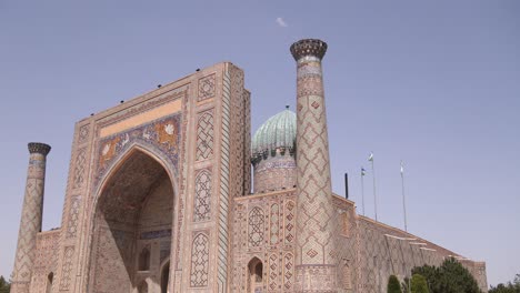 fascade of madrassa and mosque in samarkand, uzbekistan along the historic silk road