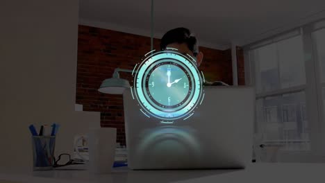 animation of clock over businessman in office