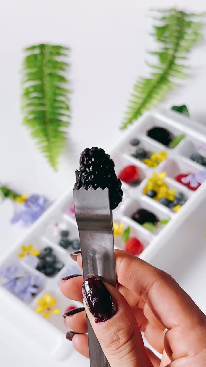 bayas frescas en bandejas de cubos de hielo