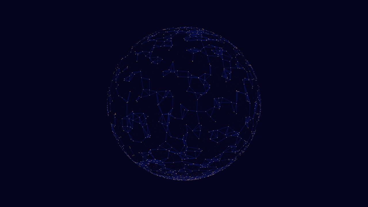 Blue 3d sphere with grid pattern and triangular shapes
