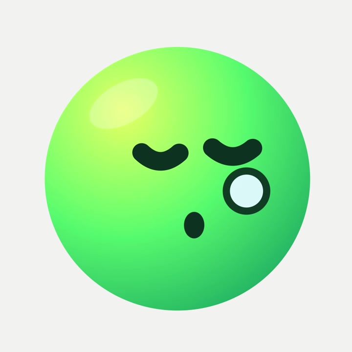 Animated Green Emoji Ball with Monocle Expression