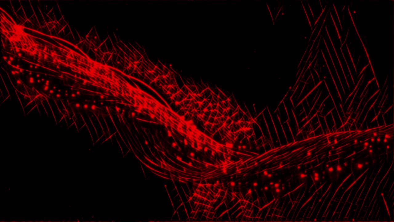 Seamless loop of abstract animation of red crimson sparkle moving particles along optic fiber