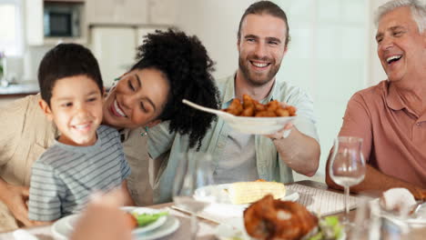 Lunch-food,-plate-and-happy-family-eating