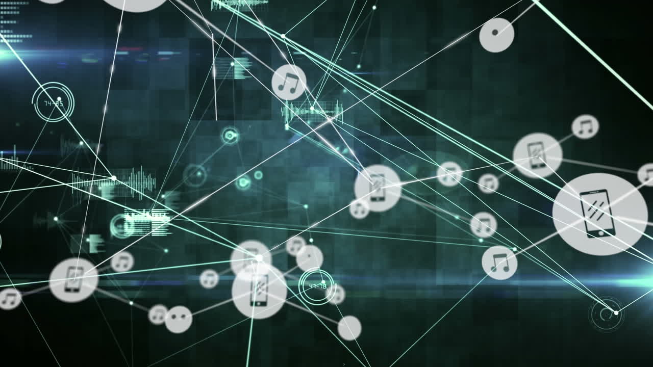 검은색 배경에 아이콘으로 연결 네트워크의 애니메이션