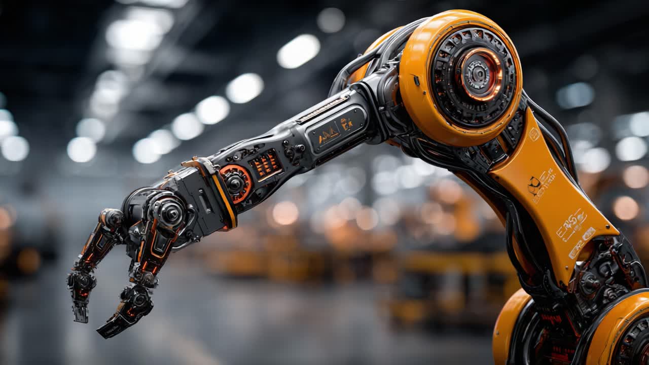 Advanced Robotic Arm Showcasing Precision Engineering and Sleek Design in an Industrial Environment