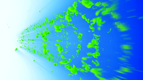 Vortex from green leaves. Spiral shiny particle of seasonal leaves. Dancing leaf. Colorful nature tunnel loop animation.