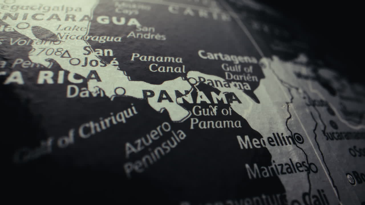 Close-up of a World Map Focusing on Panama