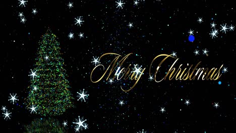 Animation-of-christmas-greetings-text-over-christmas-tree-and-snowflakes