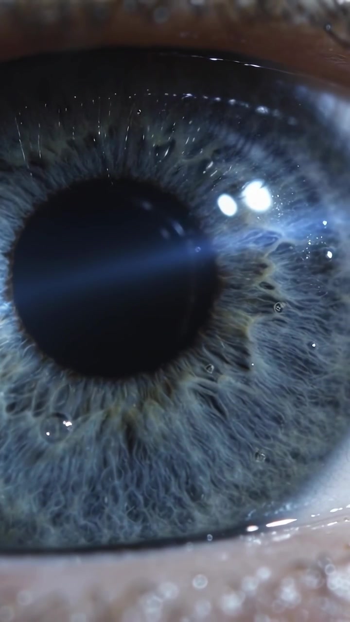 Vertical video: Shining light forcing eye shrinking pupil and moving tears in clinic, with iris