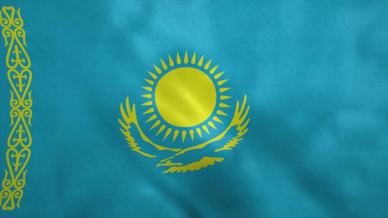 Flag of the Republic of Kazakhstan blowing in the wind. Seamless loop