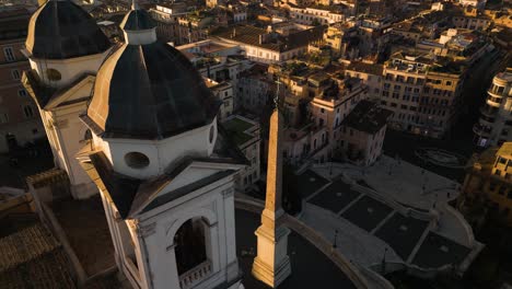 Drone-Orbital-Cinematográfico-Filmado-Sobre-Trinita-Dei-Monti,-La-Plaza-De-España