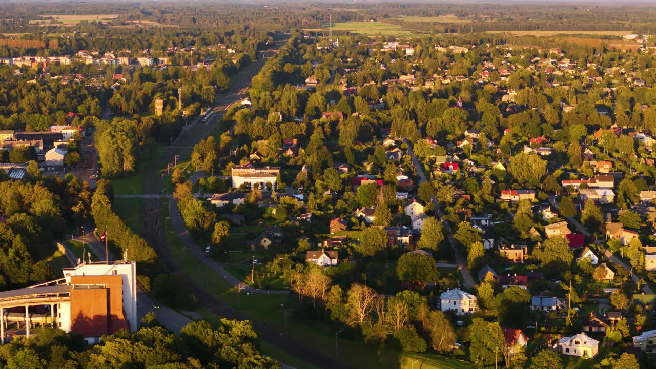 Aerial View of a Town at Sunset