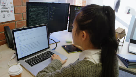 female executive using laptop in office 4k