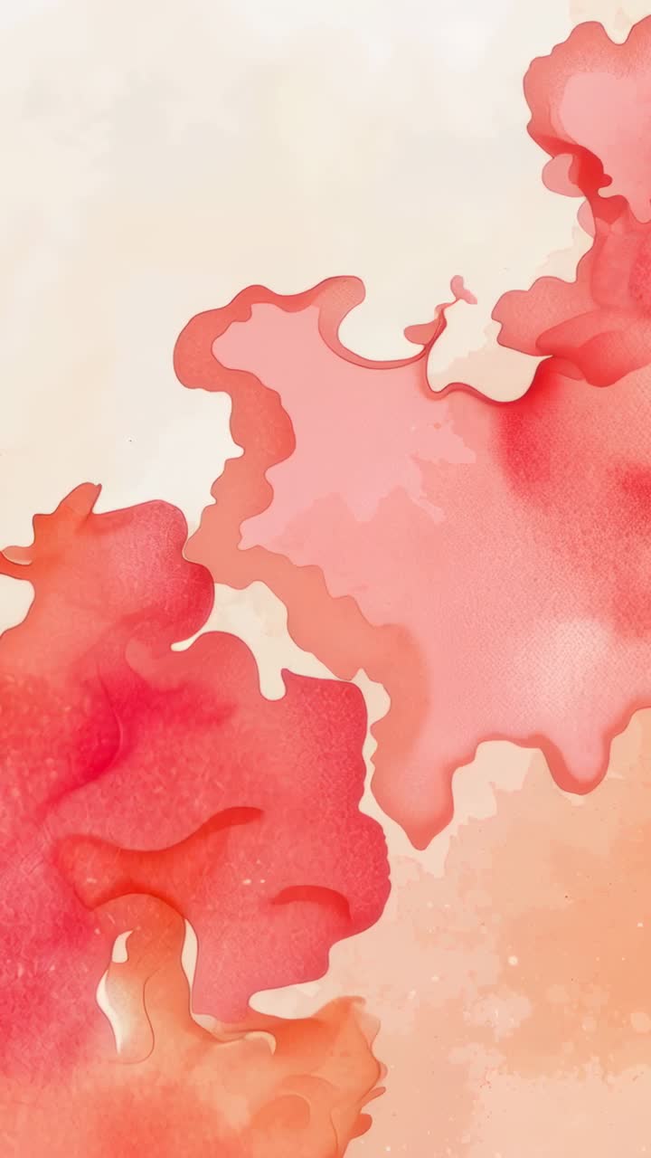 Video verticale: Stesure rosso-rosa che scorrono dai bordi su carta color pesca, creando arte astratta