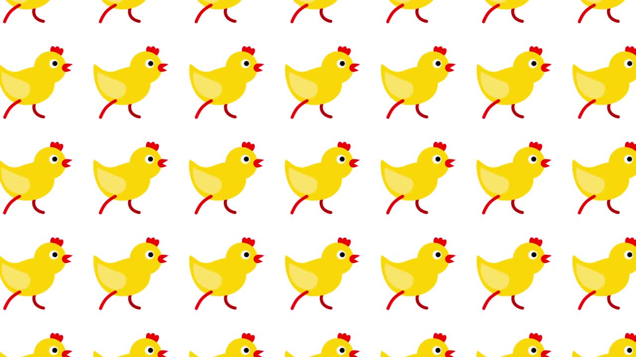 Patrón de bucle continuo con pollos animados de dibujos animados. Fondo 4K