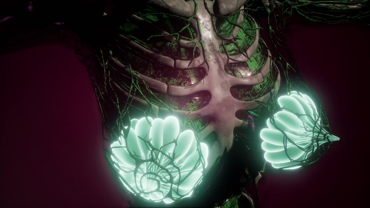 눈에 보이는 빛을 가진 인간의 몸 유방선