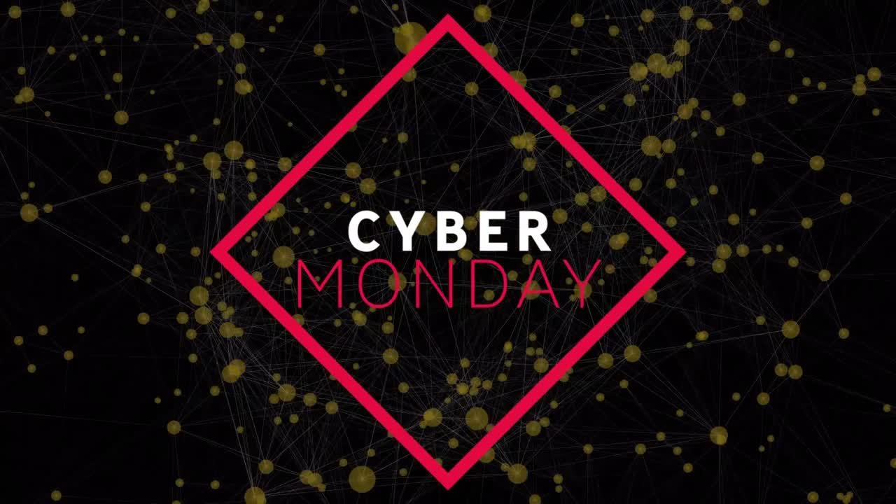 Animation of cyber monday sale text over networks of connections
