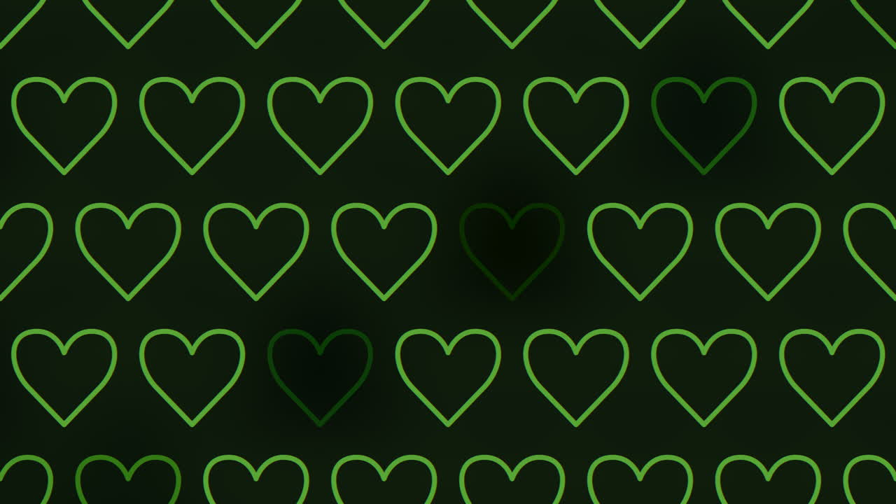Green heart pattern on black floating outlined hearts