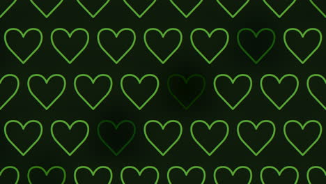 green heart pattern on black floating outlined hearts