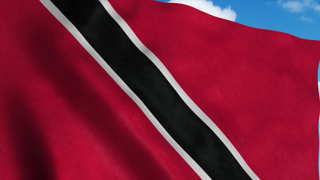 Trinidad and Tobago flag waving in the wind, blue sky background. 4K