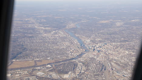 view of downtown grand rapids, michigan from a plane window