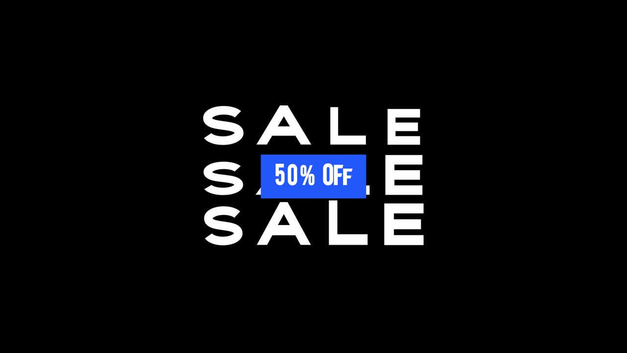 Animated 50 Percent Off Sale Graphic on Black Background