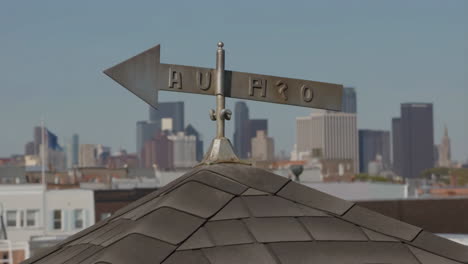 Weather vane with city skyline