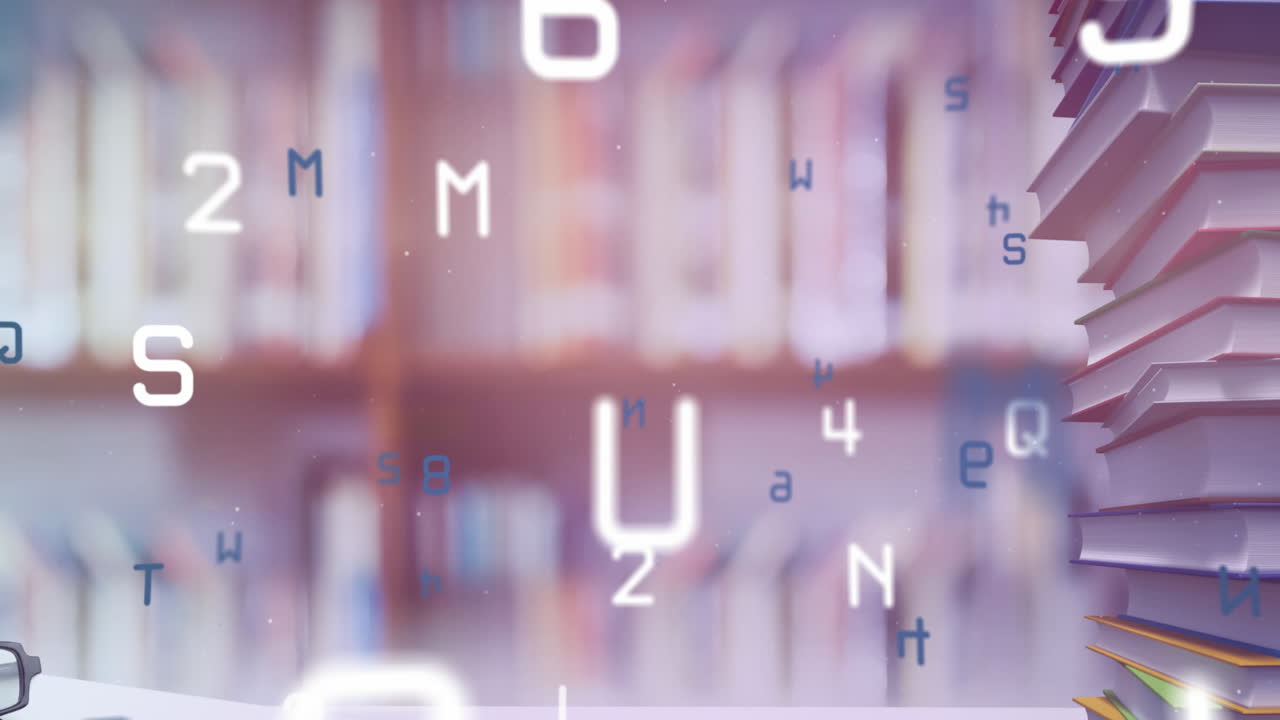 수업에서 학교 아이템 위에 숫자와 글자의 애니메이션