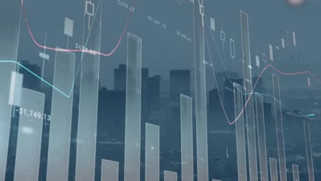 Animation-of-statistical-data-processing-against-aerial-view-of-cityscape