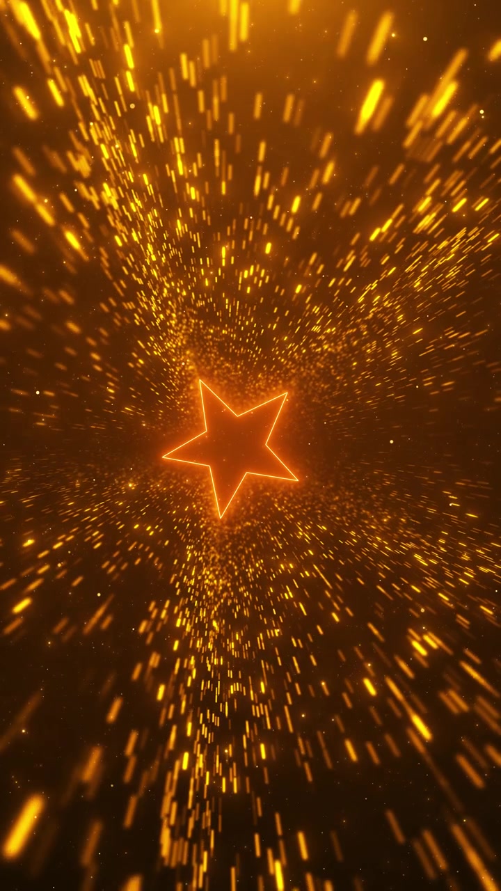 Sfondo animato con esplosione di stelle dorate, particelle luminose veloci, scie radiose e cinematico energico