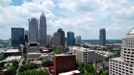 Charlotte-Nc-Skyline-Eingerahmt-Von-Gebäuden-Antenne,-Charlotte-North-Carolina