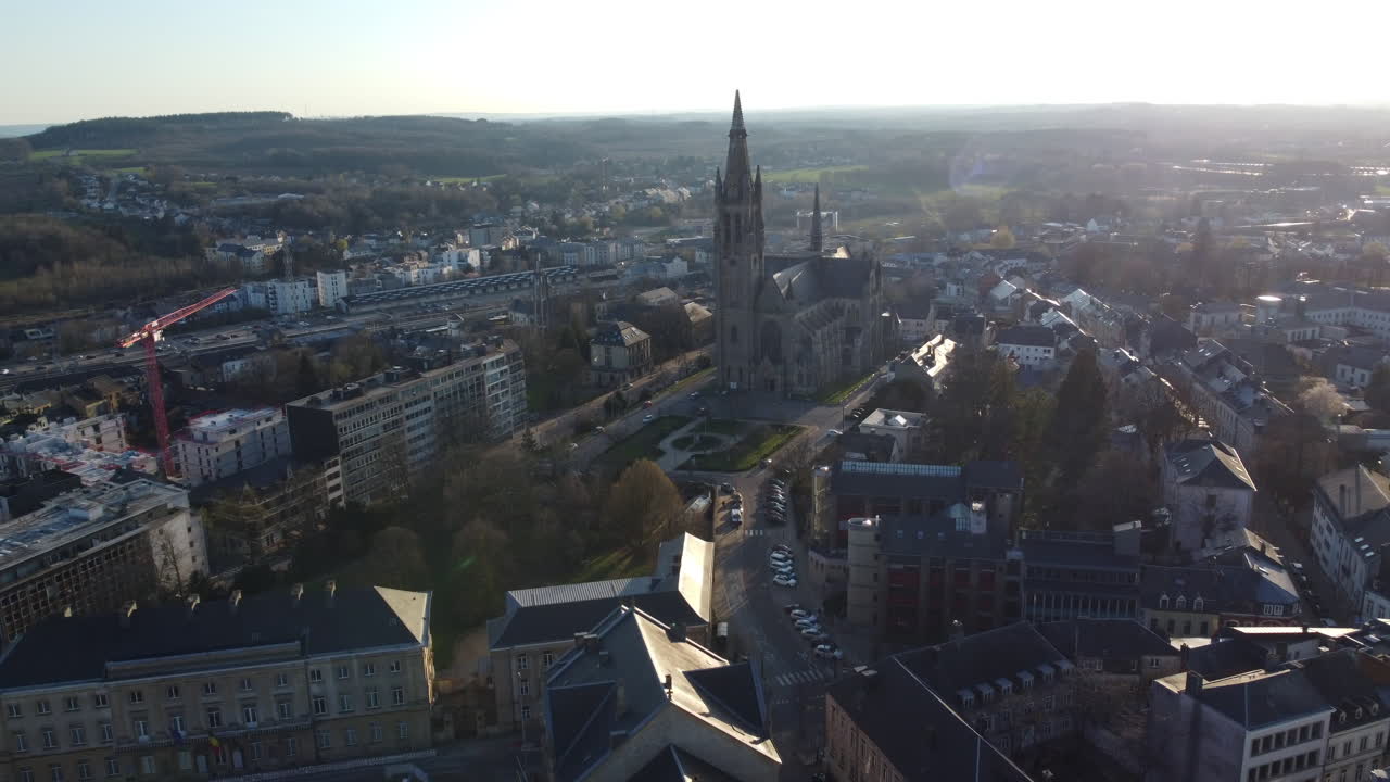 Aerial View of a European City with a Church