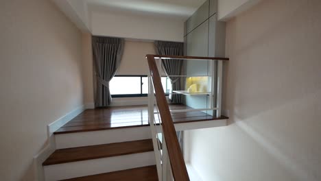 wooden staircases from top view with natural light