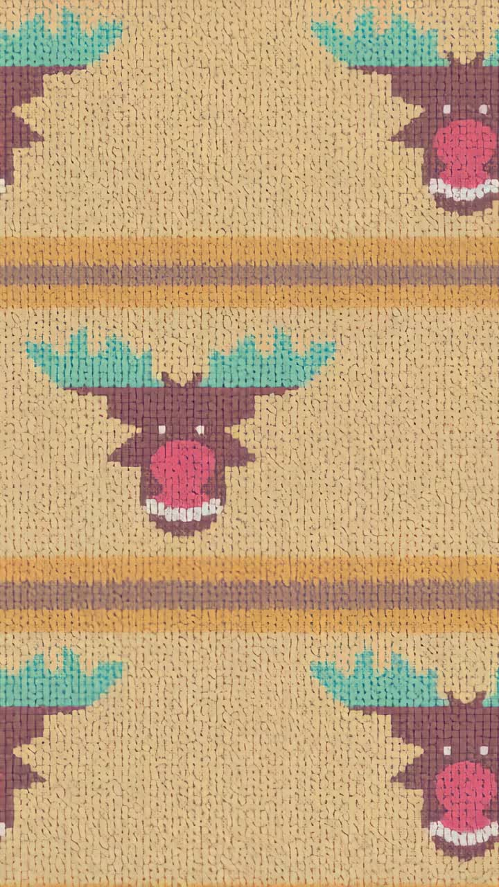 Vertical video: Panning camera vertically revealing knit closeup in studio, showing reindeer motifs