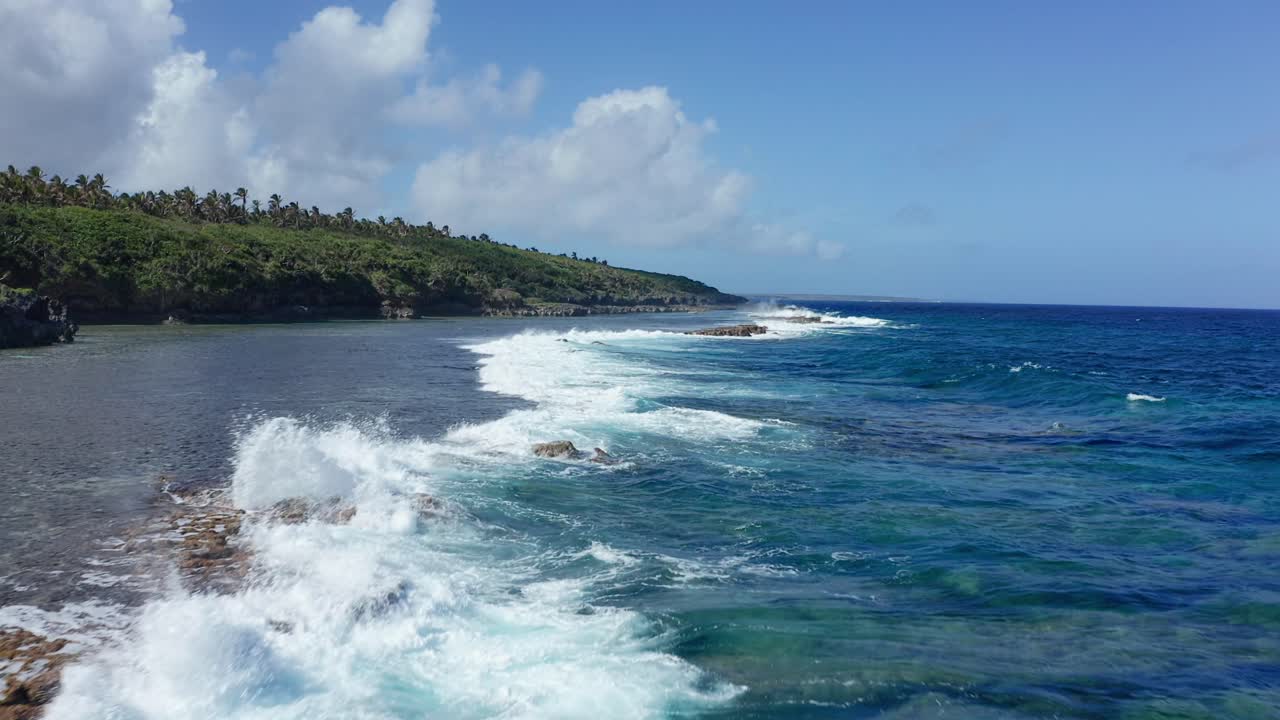 Tonga, Polynesia, Oceania, Drone Shot of Ocean Waves Breaking on Rocks ...