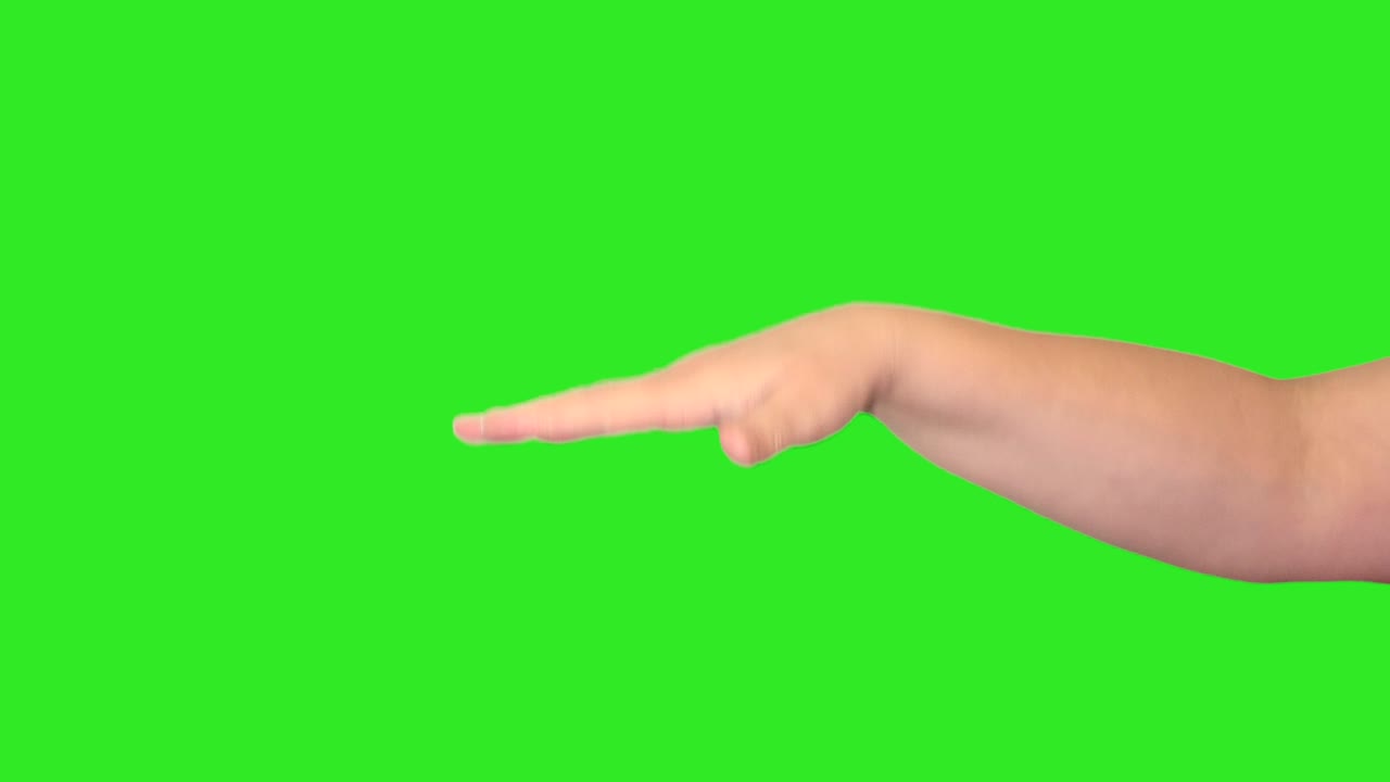 녹색 화면 앞에 있는 여성 손의 손 표시.