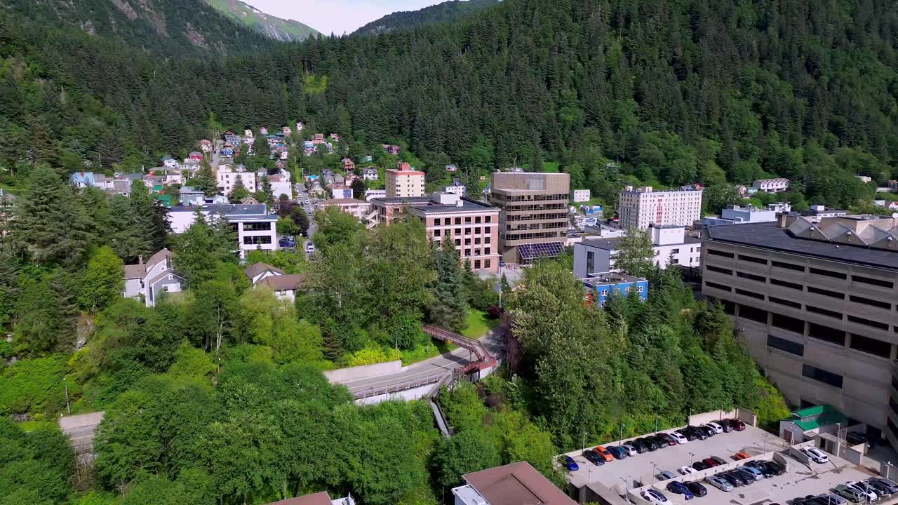 low angle aerial push in to the state capital in juneau alaska