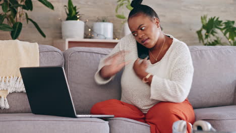 Phone-call,-black-woman-or-entrepreneur-on-couch