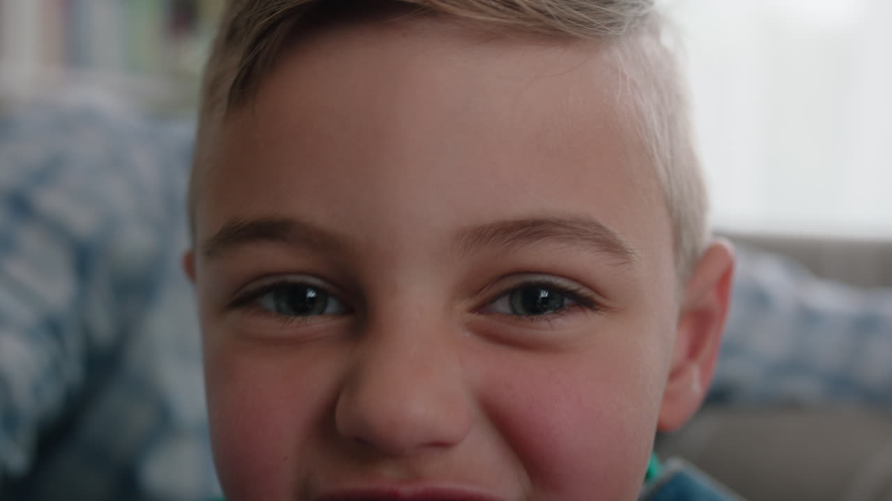 할아버지와 아이가 비디오 채팅을 하고 있습니다. 작은 소년은 가족과 함께 휴가 주말을 공유하고 있습니다. 할아버지는 손자와 함께 집에서 모바일 기술로 채팅을 즐기고 있습니다. pov 4k