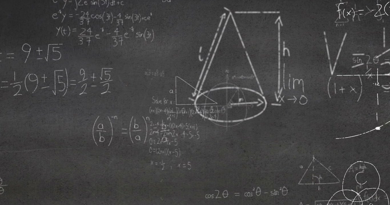 Animazione di equazioni matematiche e disegni su lavagna
