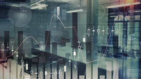 animación del procesamiento de datos financieros en una oficina vacía
