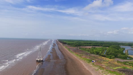 aerial view of the coast and the farms in ben tre.