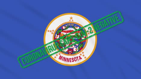 el estado estadounidense de minnesota balanceando la bandera con el sello verde de la libertad del coronavirus, bucle