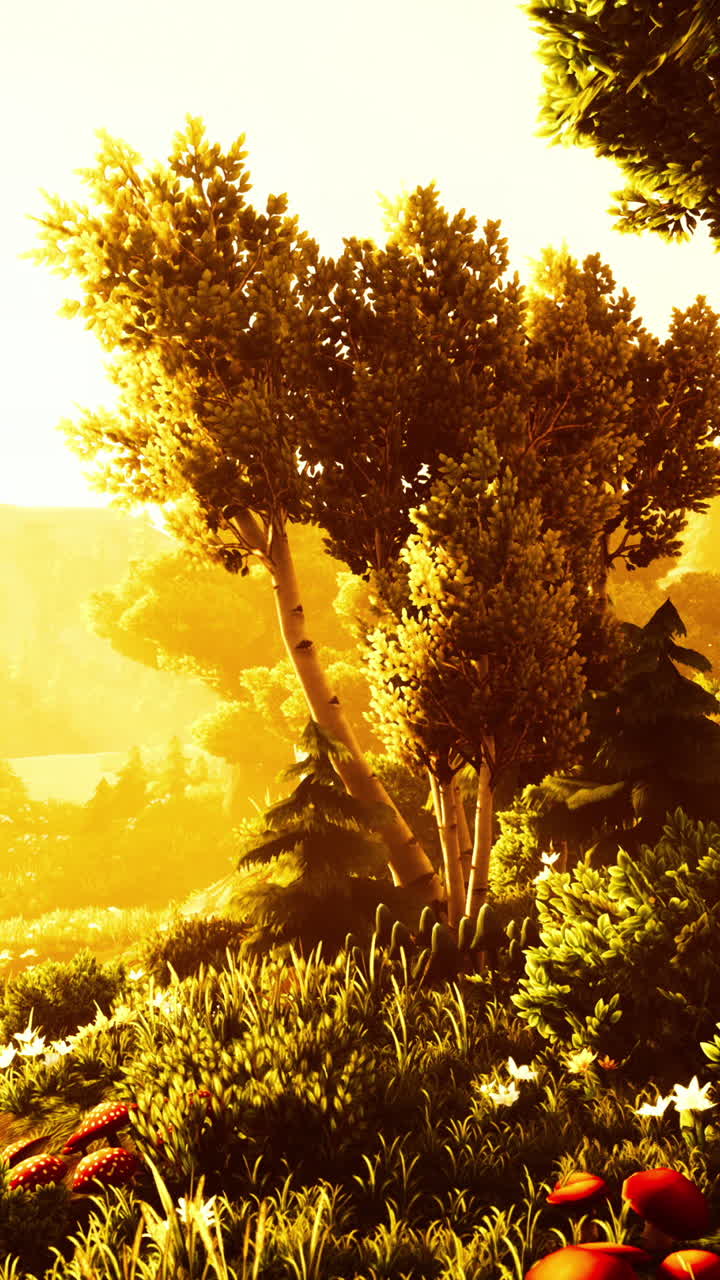 bosque encantado en la hora dorada