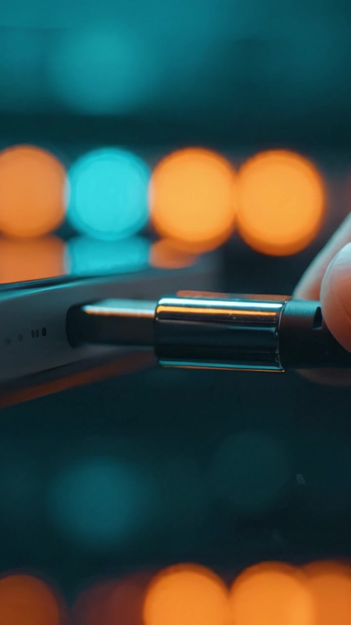 Close-Up of a Modern Device Showcasing Connectivity with Bright Colorful Bokeh Background Highlighting the Interaction of Technology and Light
