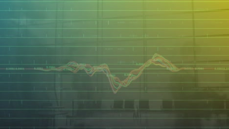 Animation-of-financial-data-processing-over-grid-and-cityscape