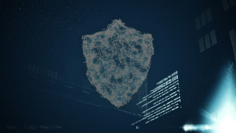 animación del procesamiento de datos y estadísticas sobre el escudo de seguridad