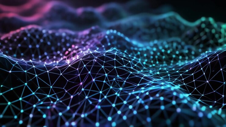 Onda di Rete Digitale Astratta con Nodi e Connessioni Luminosi